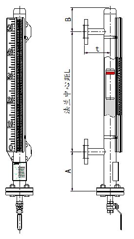 Flap-11A標準型磁翻板液位計尺寸圖